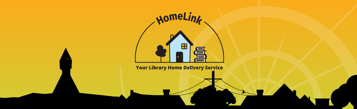Homelink logo on an orange and yellow background with the silhouette of a neighbourhood below.