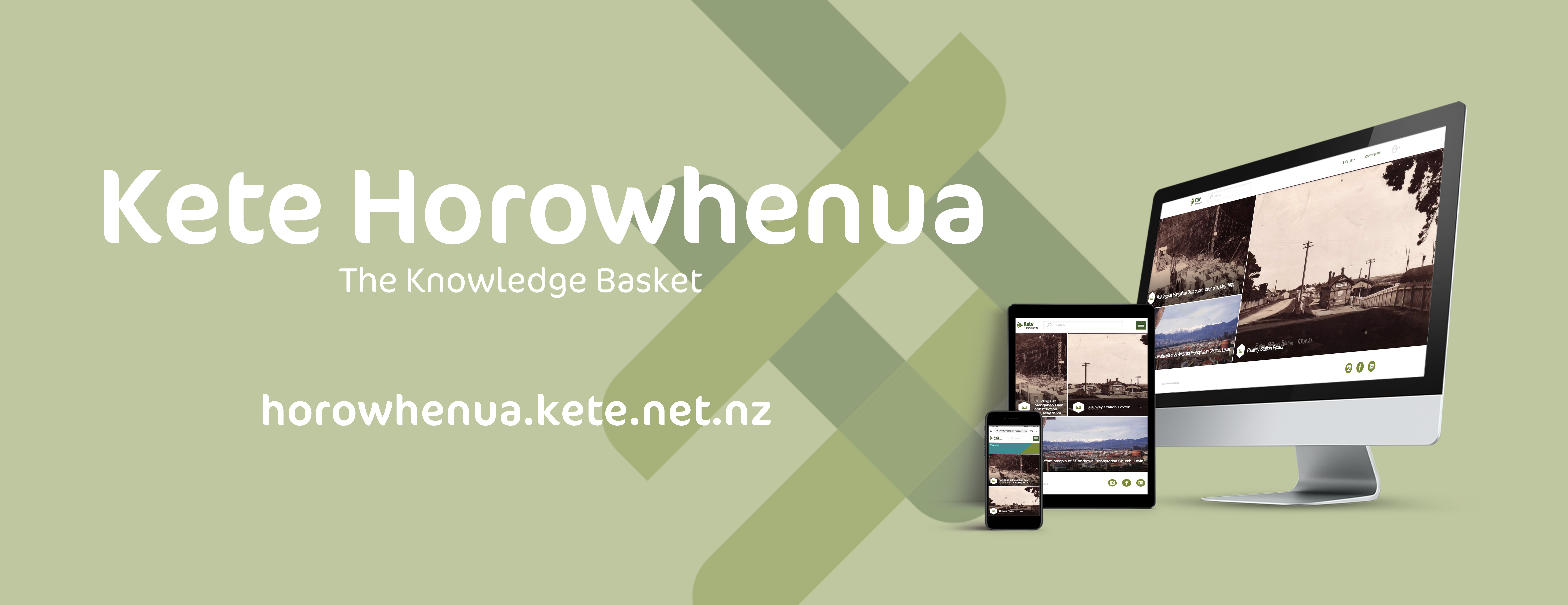 Green Kete Horowhenua banner displaying three devices.