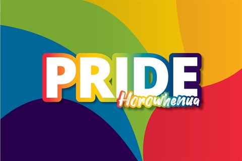 Pride flag colours on a wavy background.