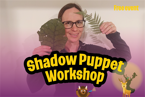 Shadow Puppet Workshop, Anna Bailey holding leaves.