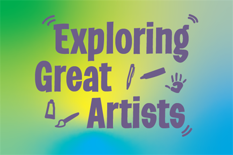 Exploring Great Artists logo on a multicoloured background.