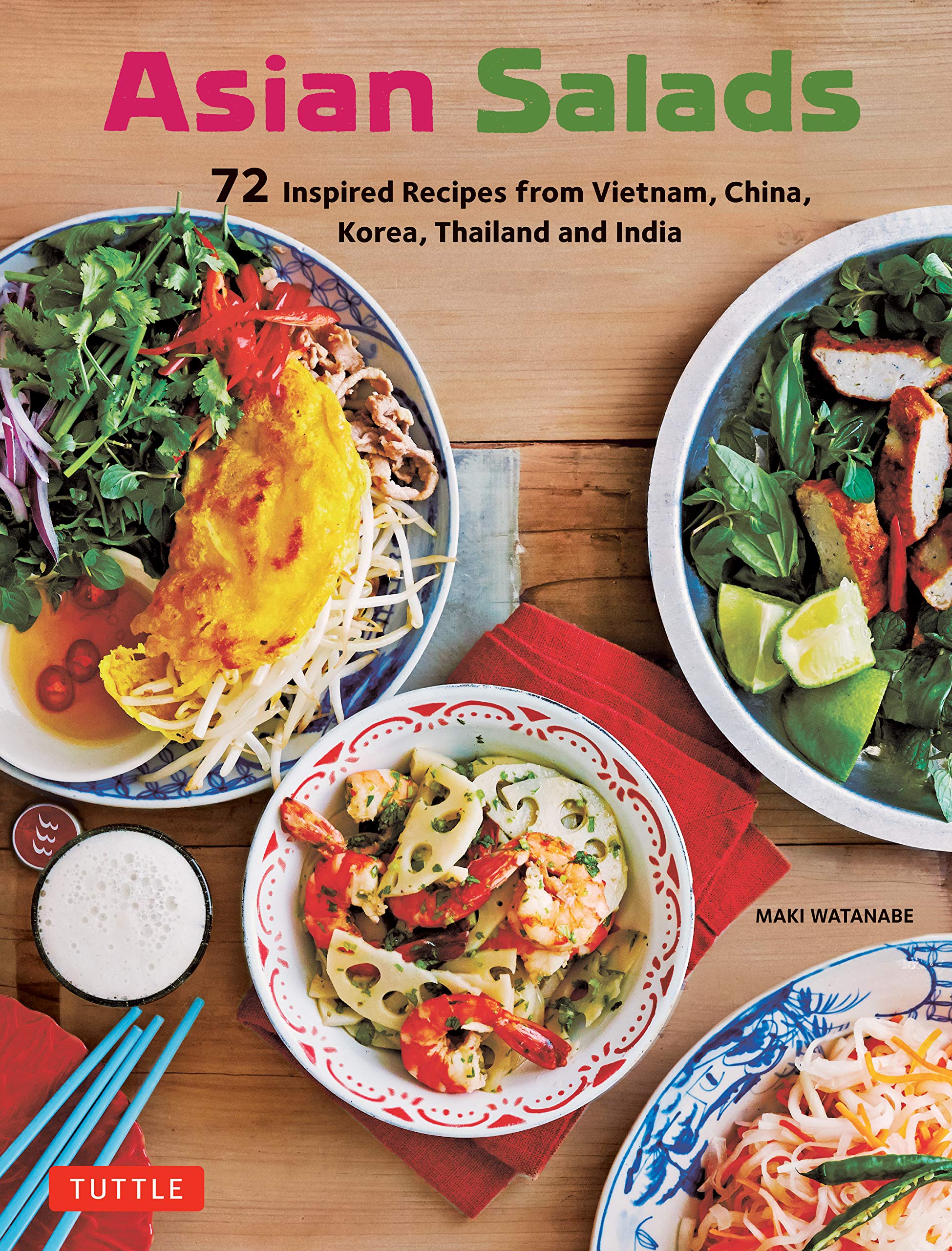 Book cover of an assortment of Asian Salads. 
