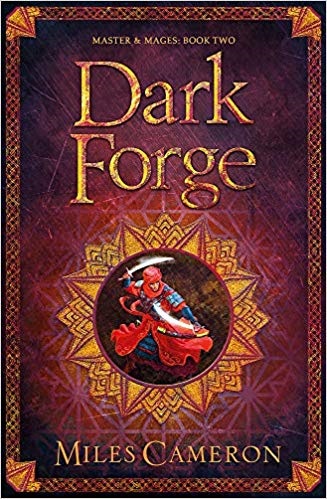 Book cover old style with assassin. Dark Forge by Miles Cameron.