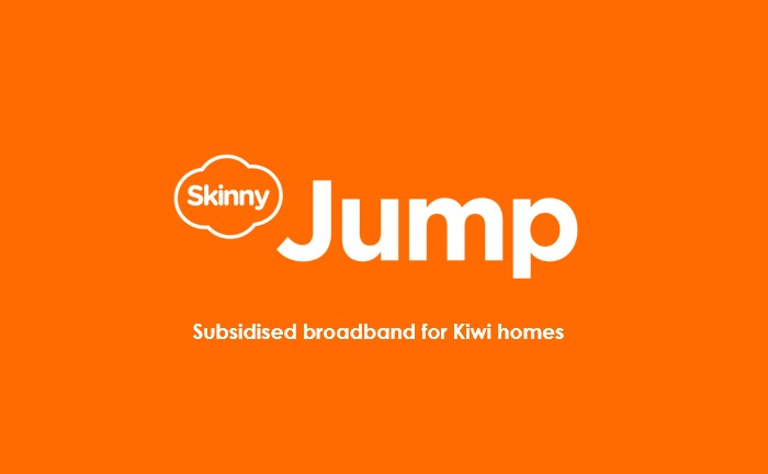 White Skinny Jump Logo on orange background.