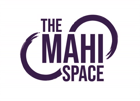 Purple TheMahi Space logo on a white background.